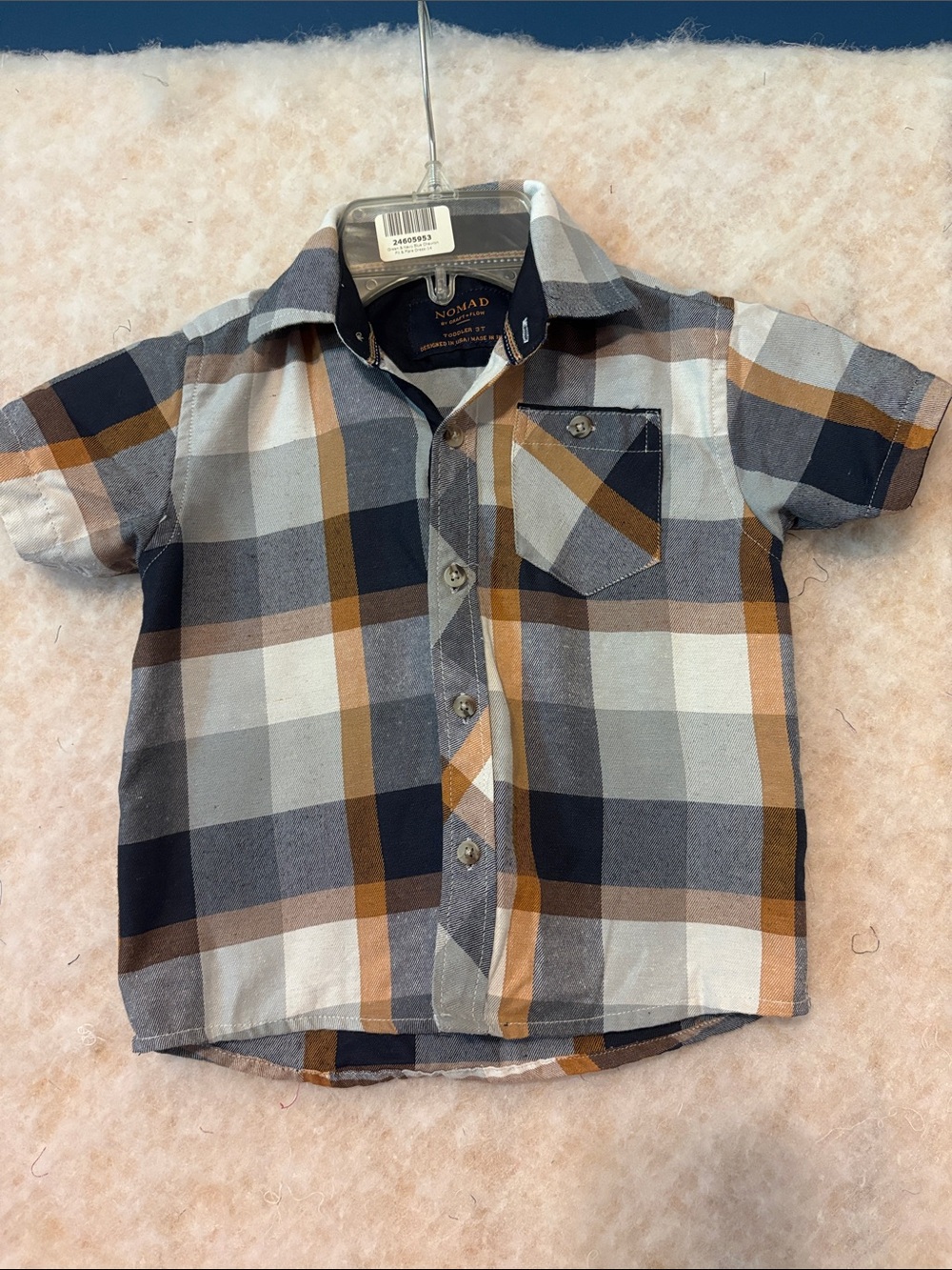 Nomad Kids Short-Sleeve Plaid Shirt in Brown & Blue